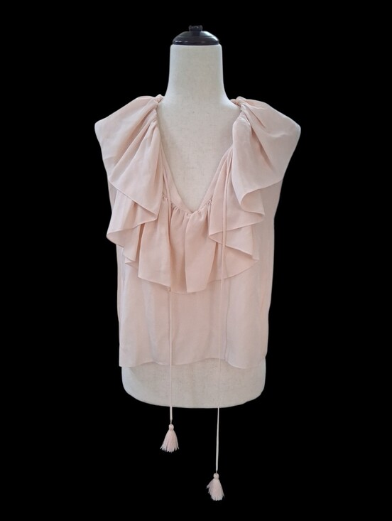 Chloe Tops - CHLOE $1200+ Fresh Pink Silk Ruffle V-Neck Tassel Blouse Top FR 36 US 4 NWOT